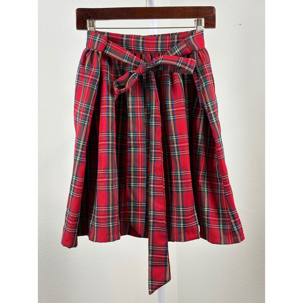ModCloth Red Tartan Plaid A-Line Skirt with Tie Belt M4613029 Mens Large - Picture 3 of 8